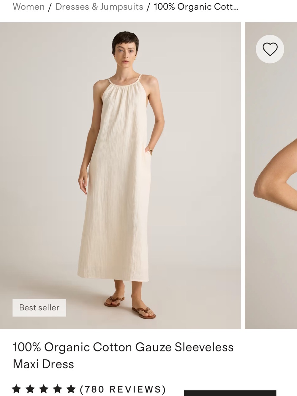 Quince Cream Sleeveless Organic Cotton Gauze Maxi Dress
